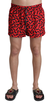 DOLCE & GABBANA DOLCE & GABBANA RED PATTERNED BEACHWEAR SHORTS MEN'S SWIMWEAR