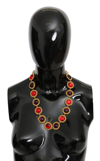 Dolce & Gabbana Red Purple Crystal Floral Chain Statement Gold Brass Necklace In Red