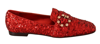 DOLCE & GABBANA DOLCE & GABBANA RED SEQUIN CRYSTAL FLAT WOMEN LOAFERS WOMEN'S SHOES