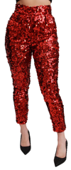 DOLCE & GABBANA DOLCE & GABBANA RED SEQUINED CROPPED TROUSERS WOMEN'S PANTS