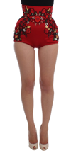 Dolce & Gabbana Red Silk Crystal Roses Shorts In Red