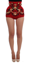 Dolce & Gabbana Red Silk Crystal Roses Shorts In Red