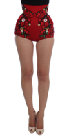 DOLCE & GABBANA DOLCE & GABBANA RED SILK ROSES SICILY WOMEN'S SHORTS