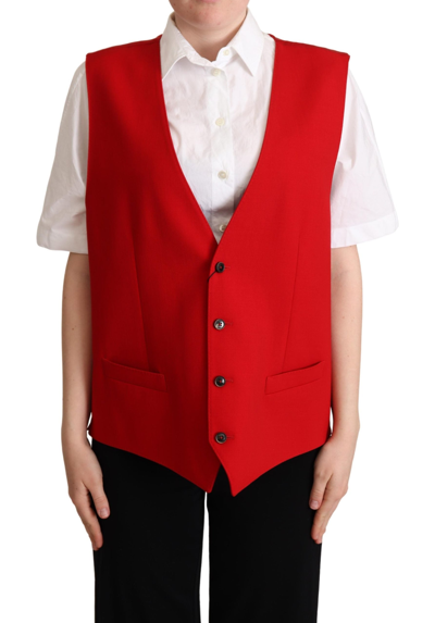 Dolce & Gabbana Red Virgin Wool Sleeveless Waistcoat Waistcoat