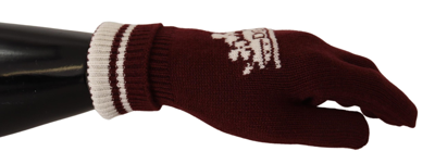 Dolce & Gabbana Red White D&g Logo Crown Cashmere Gloves