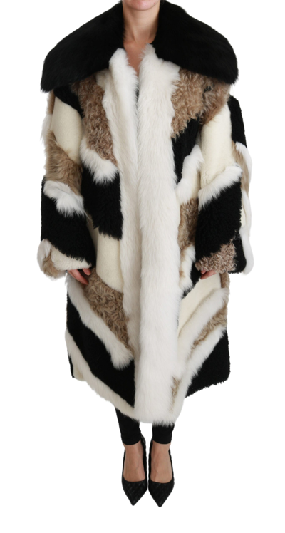 Dolce & Gabbana Sheep Fur Shearling Cape Jacket Coat In Multicolor