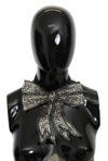 Dolce & Gabbana Silver Crystal Beaded Sequined 100% Silk Catwalk Necklace Bowtie In Silver