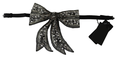 Dolce & Gabbana Silver-tone Silk Crystal Bow Women's Tie In Black | Silver