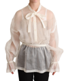 Dolce & Gabbana White Ascot Collar Long Sleeves Blouse Top In White