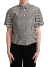 Dolce & Gabbana Black White Zigzag Collar Cotton Top Shirt In White