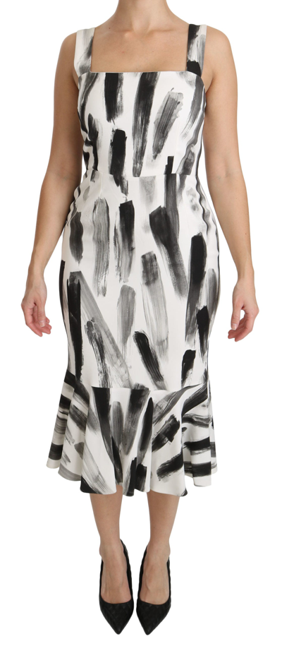 DOLCE & GABBANA DOLCE & GABBANA CHIC MONOCHROME SHEATH MIDI WOMEN'S DRESS