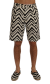 DOLCE & GABBANA DOLCE & GABBANA WHITE BLACK STRIPED COTTON LINEN MEN'S SHORTS