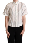 Dolce & Gabbana White Black Stripes Collared Shirt Top In White