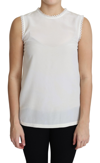 Dolce & Gabbana White Blouse Silk Lace Trimmed Sleeveless Top In White