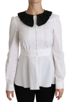 Dolce & Gabbana White Collared Long Sleeve Blouse Cotton Top In White
