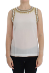 DOLCE & GABBANA DOLCE & GABBANA WHITE CRYSTAL EMBELLISHED TANK WOMEN'S TOP