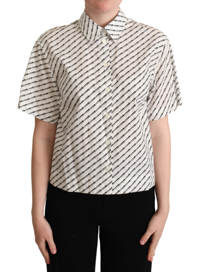 Dolce & Gabbana White Dotted Collared Blouse Shirt In Black/white