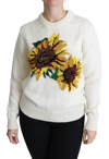 Dolce & Gabbana White Floral Wool Pullover Sunflower Sweater In White