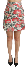 Dolce & Gabbana White Green Red Floral High Waist Mini Skirt In White