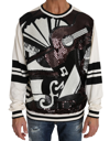 DOLCE & GABBANA DOLCE & GABBANA WHITE JAZZ SEQUINED GUITAR PULLOVER TOP MEN'S SWEATER