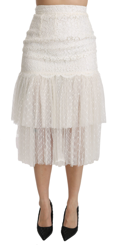 DOLCE & GABBANA DOLCE & GABBANA ELEGANT WHITE LACE HIGH-WAIST WOMEN'S SKIRT