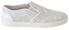 Dolce & Gabbana White Leather Lace Slip On Loafers Shoes In White