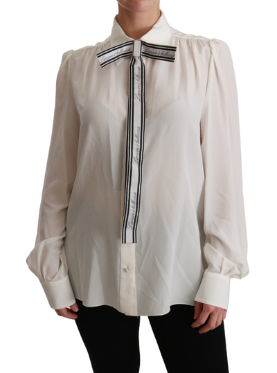 Dolce & Gabbana White Long Sleeve Shirt Blouse Silk Top
