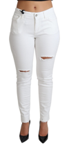 Dolce & Gabbana White Tattered Skinny Denim Cotton Stretch Jeans In White