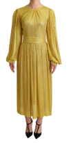 Dolce & Gabbana Yellow Crystal Mesh Pleated Maxi Dress In Yellow