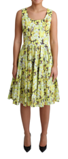 DOLCE & GABBANA DOLCE & GABBANA YELLOW FLORAL COTTON STRETCH GOWN WOMEN'S DRESS