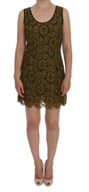 DOLCE & GABBANA DOLCE & GABBANA YELLOW FLORAL LACE SHORT MINI SHIFT WOMEN'S DRESS