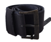 Ermanno Scervino Black Navy Blue Wide Square Rustic Buckle Belt In Black