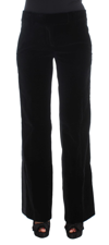 ERMANNO SCERVINO ERMANNO SCERVINO BLACK STRIPED VELVET VISCOSE BOOTCUT WOMEN'S PANTS