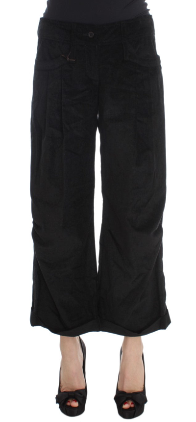 Ermanno Scervino Velvet Cotton Capri Bootcut Women's Pants In Black