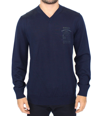 ERMANNO SCERVINO ERMANNO SCERVINO BLUE WOOL BLEND V-NECK PULLOVER MEN'S SWEATER