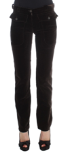 Ermanno Scervino Women   Cotton Velvet Zippers Slim Fit Pants In Brown