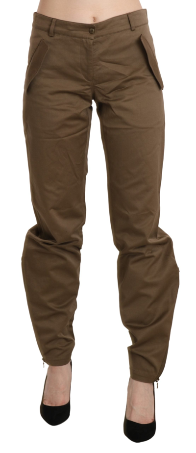 Ermanno Scervino Mid Waist Straight Cotton Pants In Brown