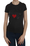 EXTE EXTE BLACK HEARTS PRINT CREW NECK WOMEN'S BLOUSE