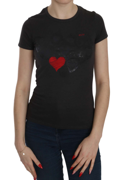 Exte Hearts Print Short Sleeve Casual Shirt Top In Black