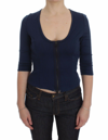 EXTE EXTE CHIC ZIPPERED CREW-NECK BLUE WOMEN'S SWEATER