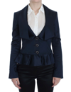 EXTE EXTE BLUE THREE BUTTON SINGLE BREASTED BLAZER WOMEN'S JACKET