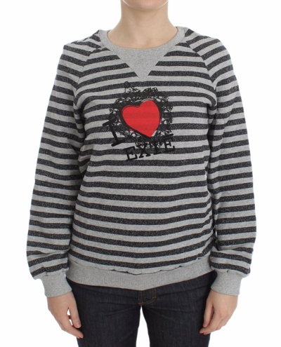 EXTE EXTE CHIC GRAY STRIPED CREW-NECK WOMEN'S SWEATER