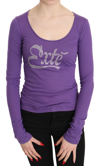 EXTE EXTE ELEGANT PURPLE CRYSTAL EMBELLISHED LONG SLEEVE WOMEN'S TOP