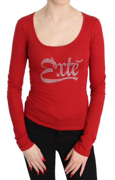 EXTE EXTE RED CRYSTAL EMBELLISHED LONG SLEEVE WOMEN'S TOP