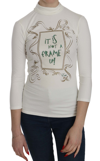 EXTE EXTE CHIC WHITE PRINTED TURTLE NECK WOMEN'S BLOUSE