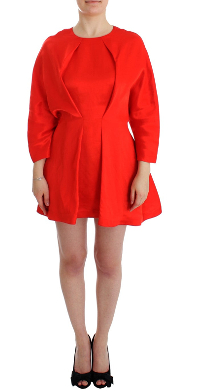 Fyodor Golan Mini Linen 3/4 Sleeve Sheath Women's Dress In Red