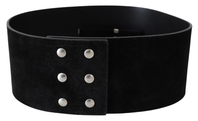 Gianfranco Ferre Gf Ferre Elegant Black Leather Wide Belt With Silver Tone Women's Buckle