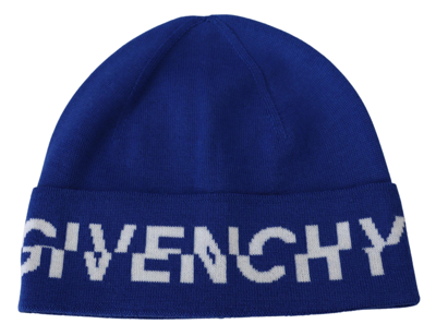 Givenchy Chic Unisex Cobalt Wool Beanie With Logo Detail In Blue
