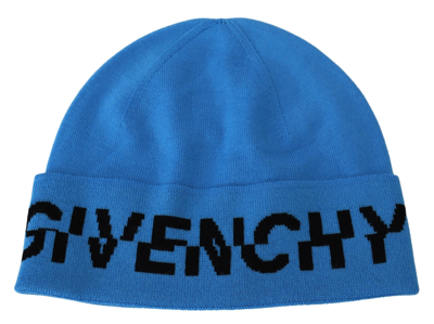 Givenchy Blue Wool Hat Logo Winter Warm Beanie Unisex Hat