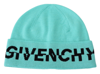 GIVENCHY GIVENCHY AQUAMARINE GREEN WOOL BEANIE WITH SIGNATURE MEN'S LOGO